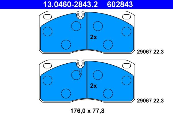 ATE 13.0460-2843.2 - Тормозные колодки, дисковые, комплект parts5.com