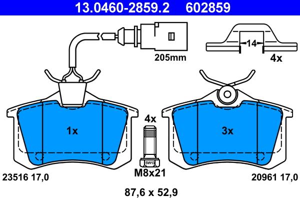 ATE 13.0460-2859.2 - Тормозные колодки, дисковые, комплект parts5.com