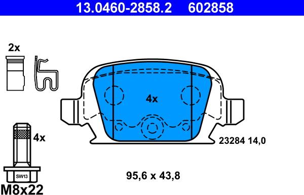 ATE 13.0460-2858.2 - Тормозные колодки, дисковые, комплект parts5.com