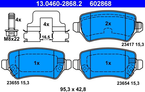 ATE 13.0460-2868.2 - Тормозные колодки, дисковые, комплект parts5.com