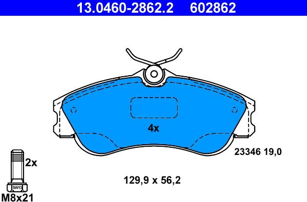 ATE 13.0460-2862.2 - Тормозные колодки, дисковые, комплект parts5.com