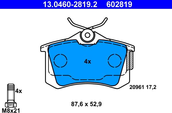 ATE 13.0460-2819.2 - Тормозные колодки, дисковые, комплект parts5.com