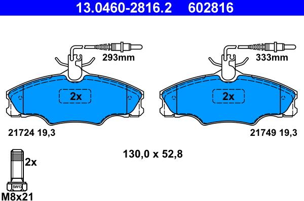 ATE 13.0460-2816.2 - Тормозные колодки, дисковые, комплект parts5.com