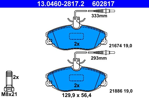 ATE 13.0460-2817.2 - Тормозные колодки, дисковые, комплект parts5.com