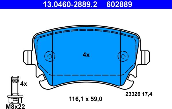 ATE 13.0460-2889.2 - Тормозные колодки, дисковые, комплект parts5.com