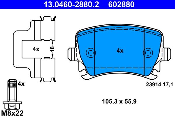 ATE 13.0460-2880.2 - Тормозные колодки, дисковые, комплект parts5.com