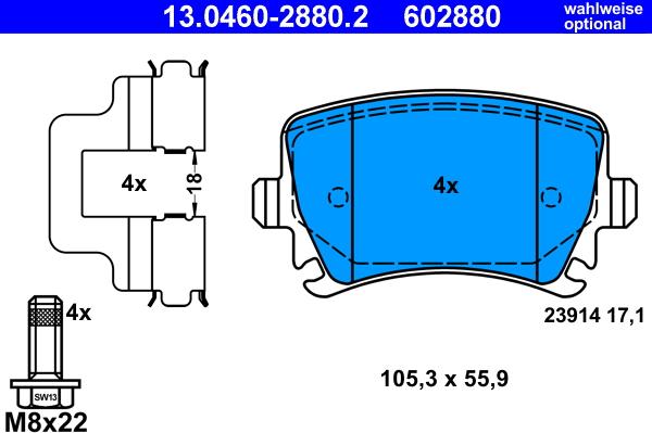 ATE 13.0460-2880.2 - Тормозные колодки, дисковые, комплект parts5.com