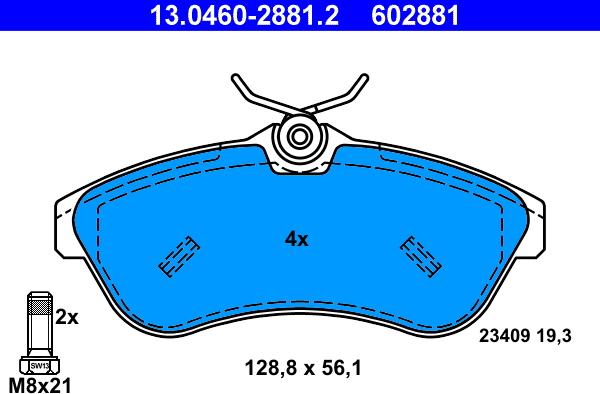 ATE 13.0460-2881.2 - Тормозные колодки, дисковые, комплект parts5.com