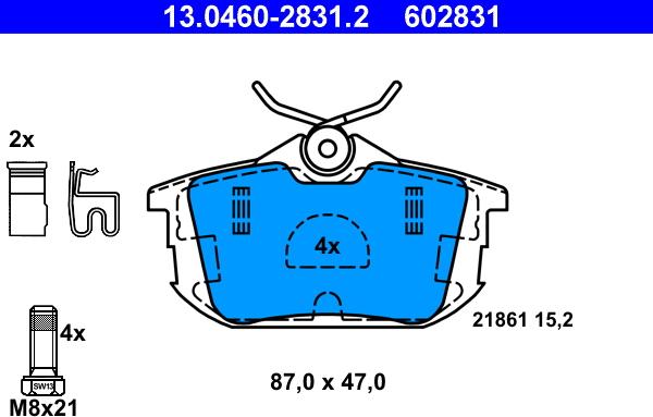 ATE 13.0460-2831.2 - Тормозные колодки, дисковые, комплект parts5.com