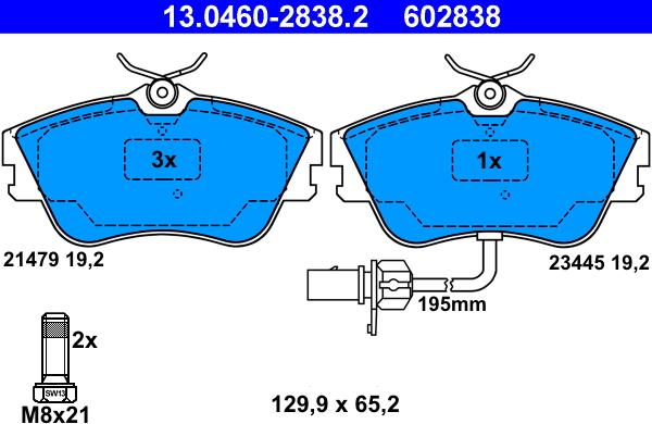 ATE 13.0460-2838.2 - Тормозные колодки, дисковые, комплект parts5.com