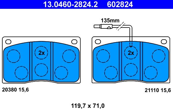 ATE 13.0460-2824.2 - Тормозные колодки, дисковые, комплект parts5.com