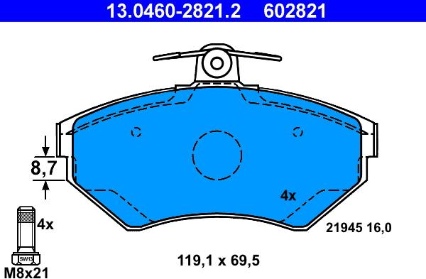 ATE 13.0460-2821.2 - Тормозные колодки, дисковые, комплект parts5.com