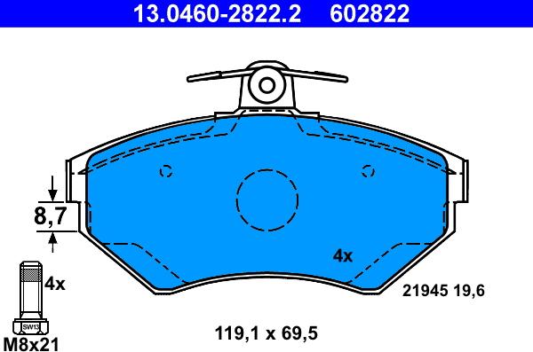 ATE 13.0460-2822.2 - Тормозные колодки, дисковые, комплект parts5.com