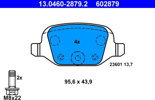 ATE 13.0460-2879.2 - Тормозные колодки, дисковые, комплект parts5.com