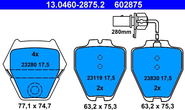 ATE 13.0460-2875.2 - Тормозные колодки, дисковые, комплект parts5.com