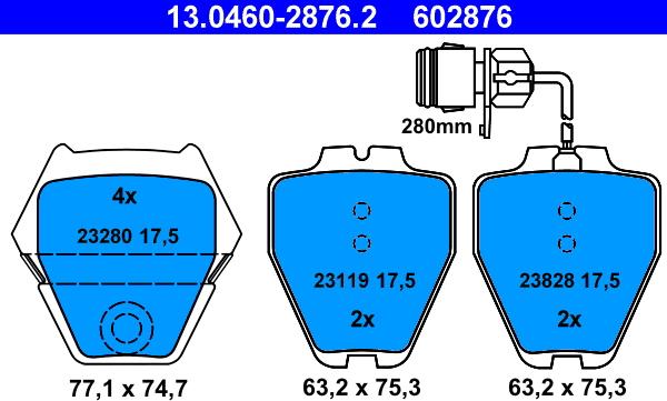 ATE 13.0460-2876.2 - Тормозные колодки, дисковые, комплект parts5.com