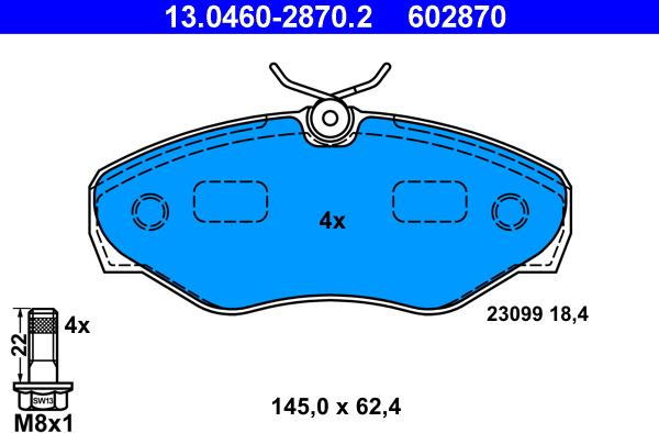 ATE 13.0460-2870.2 - Тормозные колодки, дисковые, комплект parts5.com