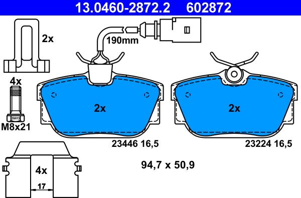 ATE 13.0460-2872.2 - Brake Pad Set, disc brake parts5.com