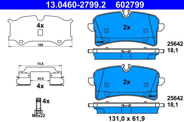 ATE 13.0460-2799.2 - Тормозные колодки, дисковые, комплект parts5.com