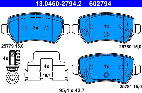 ATE 13.0460-2794.2 - Тормозные колодки, дисковые, комплект parts5.com