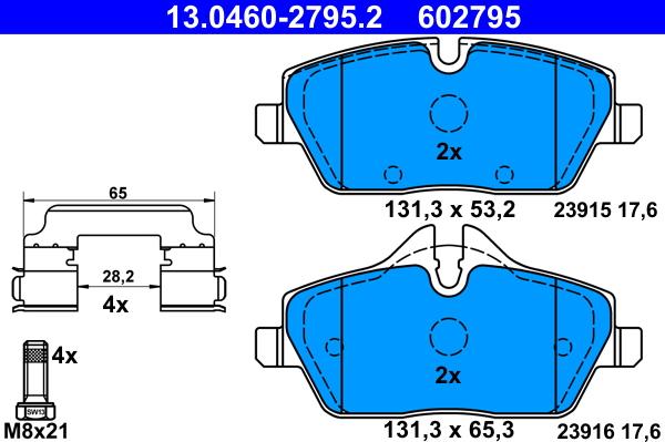 ATE 13.0460-2795.2 - Тормозные колодки, дисковые, комплект parts5.com