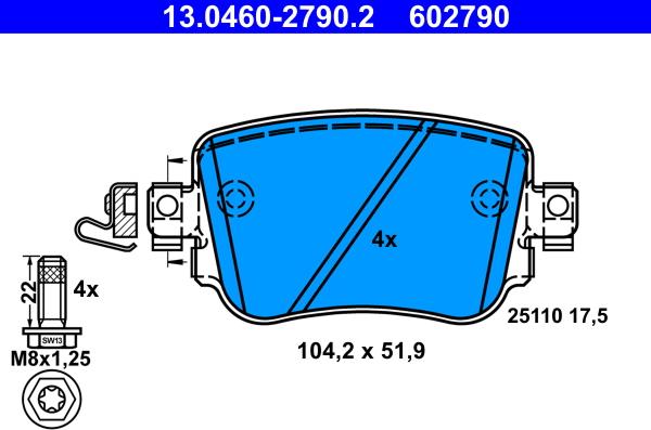 ATE 13.0460-2790.2 - Тормозные колодки, дисковые, комплект parts5.com