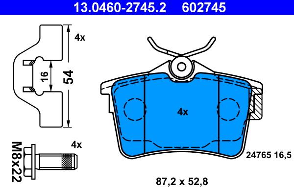 ATE 13.0460-2745.2 - Тормозные колодки, дисковые, комплект parts5.com