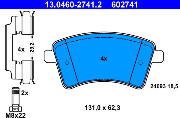 ATE 13.0460-2741.2 - Тормозные колодки, дисковые, комплект parts5.com