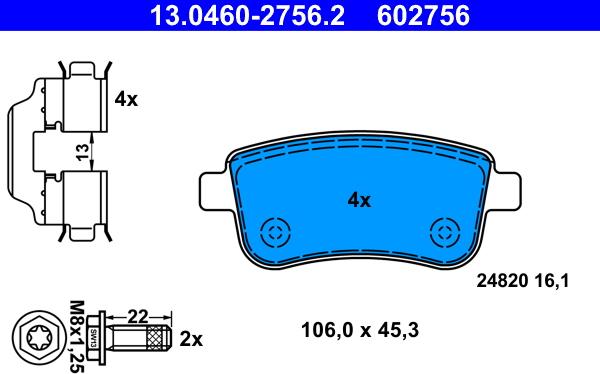 ATE 13.0460-2756.2 - Тормозные колодки, дисковые, комплект parts5.com