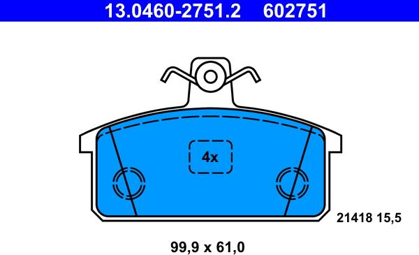 ATE 13.0460-2751.2 - Тормозные колодки, дисковые, комплект parts5.com