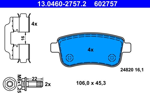 ATE 13.0460-2757.2 - Тормозные колодки, дисковые, комплект parts5.com