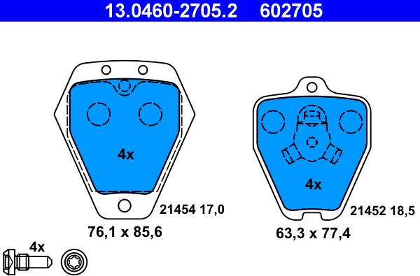 ATE 13.0460-2705.2 - Тормозные колодки, дисковые, комплект parts5.com