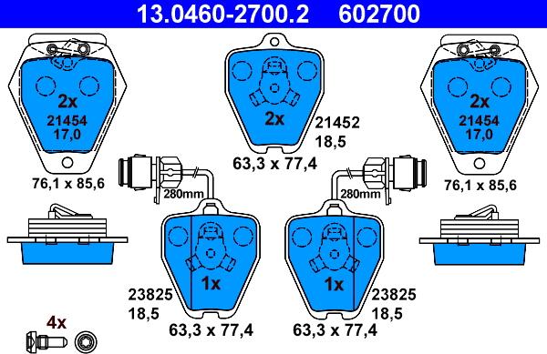 ATE 13.0460-2700.2 - Тормозные колодки, дисковые, комплект parts5.com