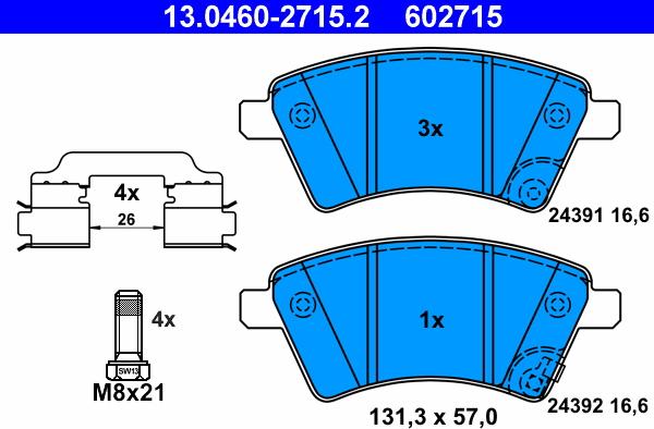 ATE 13.0460-2715.2 - Тормозные колодки, дисковые, комплект parts5.com