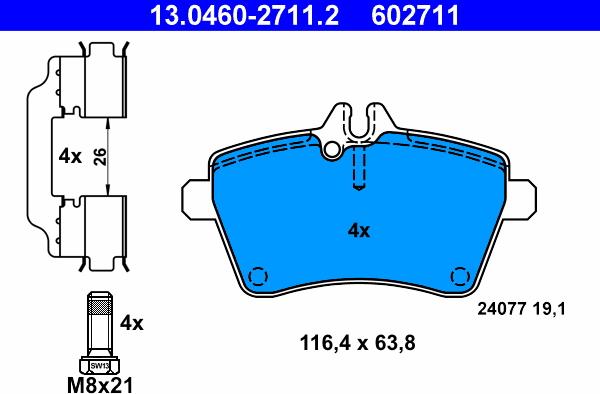 ATE 13.0460-2711.2 - Тормозные колодки, дисковые, комплект parts5.com