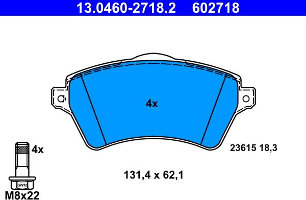 ATE 13.0460-2718.2 - Тормозные колодки, дисковые, комплект parts5.com