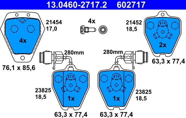 ATE 13.0460-2717.2 - Тормозные колодки, дисковые, комплект parts5.com