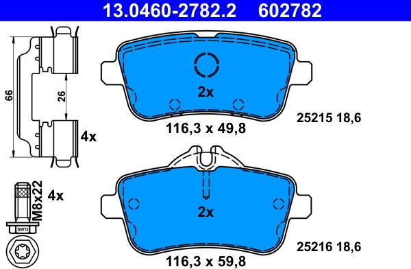 ATE 13.0460-2782.2 - Тормозные колодки, дисковые, комплект parts5.com