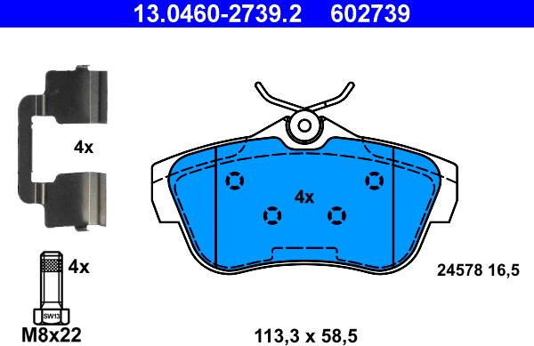 ATE 13.0460-2739.2 - Тормозные колодки, дисковые, комплект parts5.com