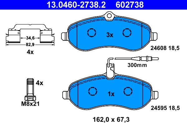 ATE 13.0460-2738.2 - Тормозные колодки, дисковые, комплект parts5.com