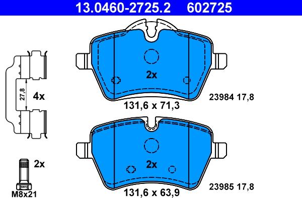 ATE 13.0460-2725.2 - Тормозные колодки, дисковые, комплект parts5.com