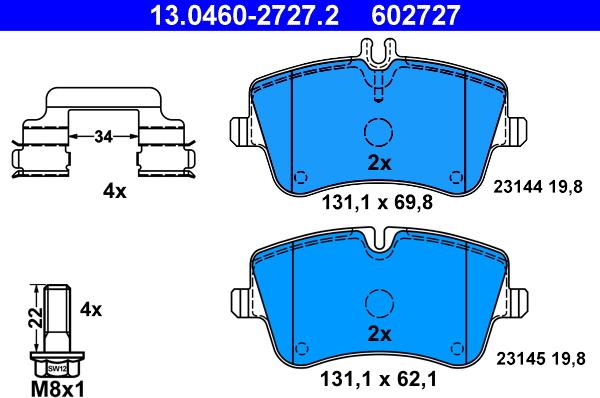 ATE 13.0460-2727.2 - Тормозные колодки, дисковые, комплект parts5.com