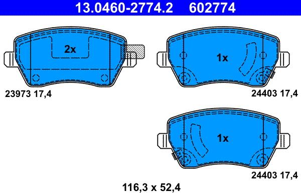 ATE 13.0460-2774.2 - Тормозные колодки, дисковые, комплект parts5.com