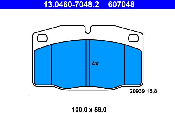 ATE 13.0460-7048.2 - Тормозные колодки, дисковые, комплект parts5.com