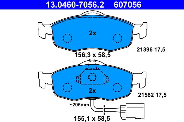 ATE 13.0460-7056.2 - Тормозные колодки, дисковые, комплект parts5.com