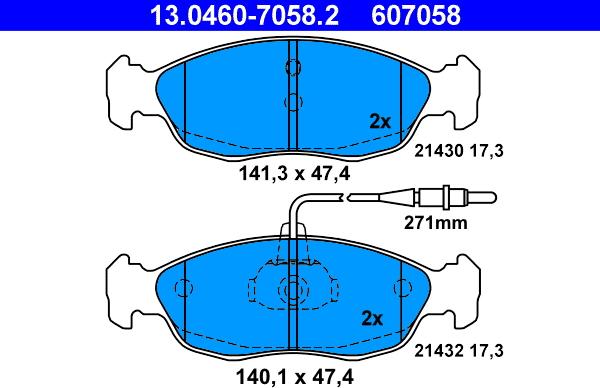 ATE 13.0460-7058.2 - Тормозные колодки, дисковые, комплект parts5.com