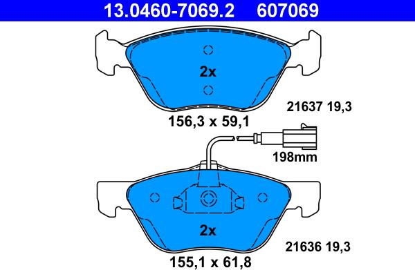 ATE 13.0460-7069.2 - Тормозные колодки, дисковые, комплект parts5.com