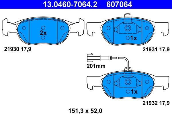 ATE 13.0460-7064.2 - Тормозные колодки, дисковые, комплект parts5.com