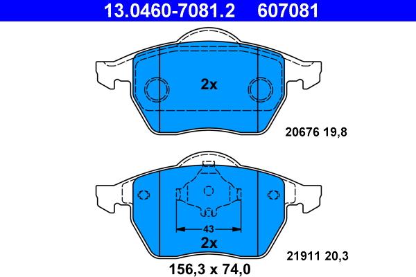 ATE 13.0460-7081.2 - Тормозные колодки, дисковые, комплект parts5.com