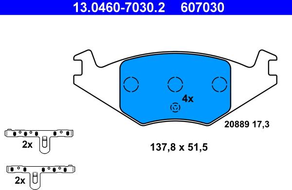 ATE 13.0460-7030.2 - Тормозные колодки, дисковые, комплект parts5.com